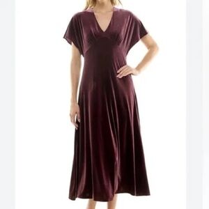 Taylor NWT Plum Velvet Formal Dress with V Neck and Ruffle Sleeve